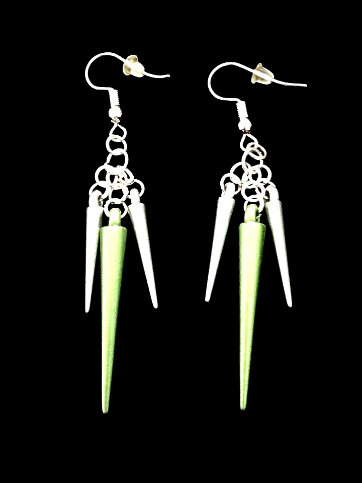 *No.117 Green and Silver Spikey Earrings