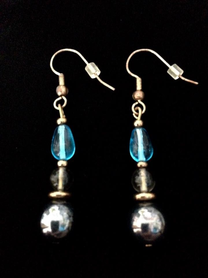 *No.119 Copper, Blue and Grey Bead Earrings