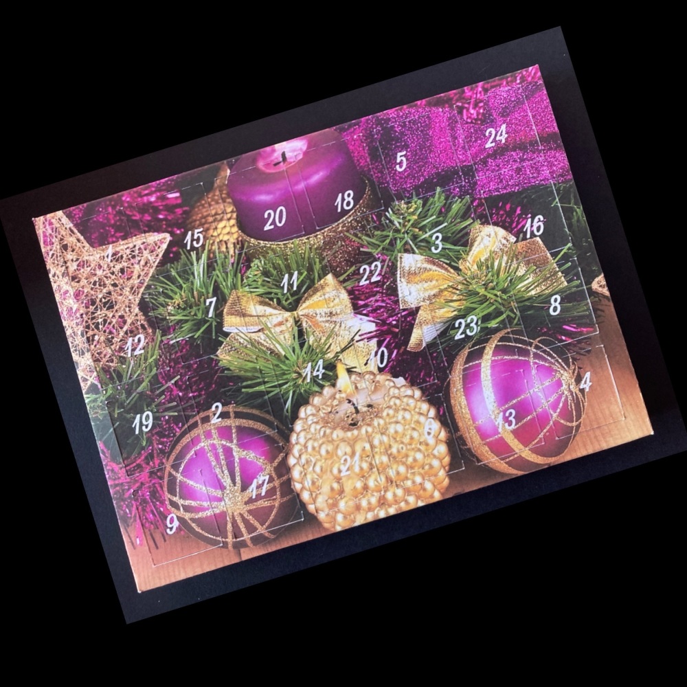 24 Day Bauble and Candle Landscape Advent Calendar in Purple and Gold