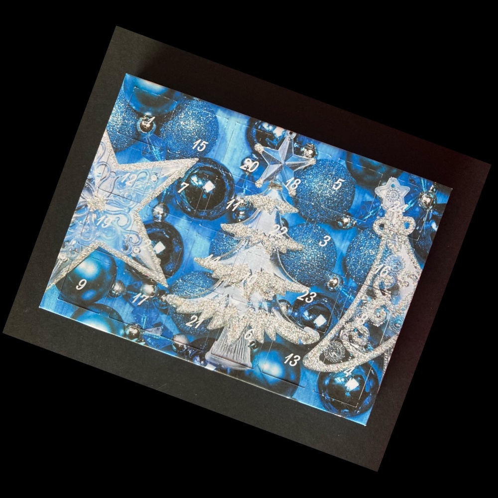 24 Day Baubles and Tree Ornaments Landscape Advent Calendar in Blue and White