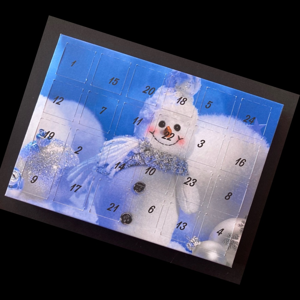 24 Day Snowman and Baubles Landscape Advent Calendar in Blue and White