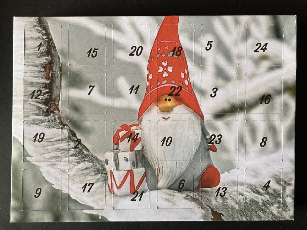 24 Day Gnome on a Branch Landscape Advent Calendar in Red, White and Grey
