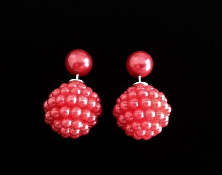 *No.164 Deep Pink Double Sided Bead Stud Earrings