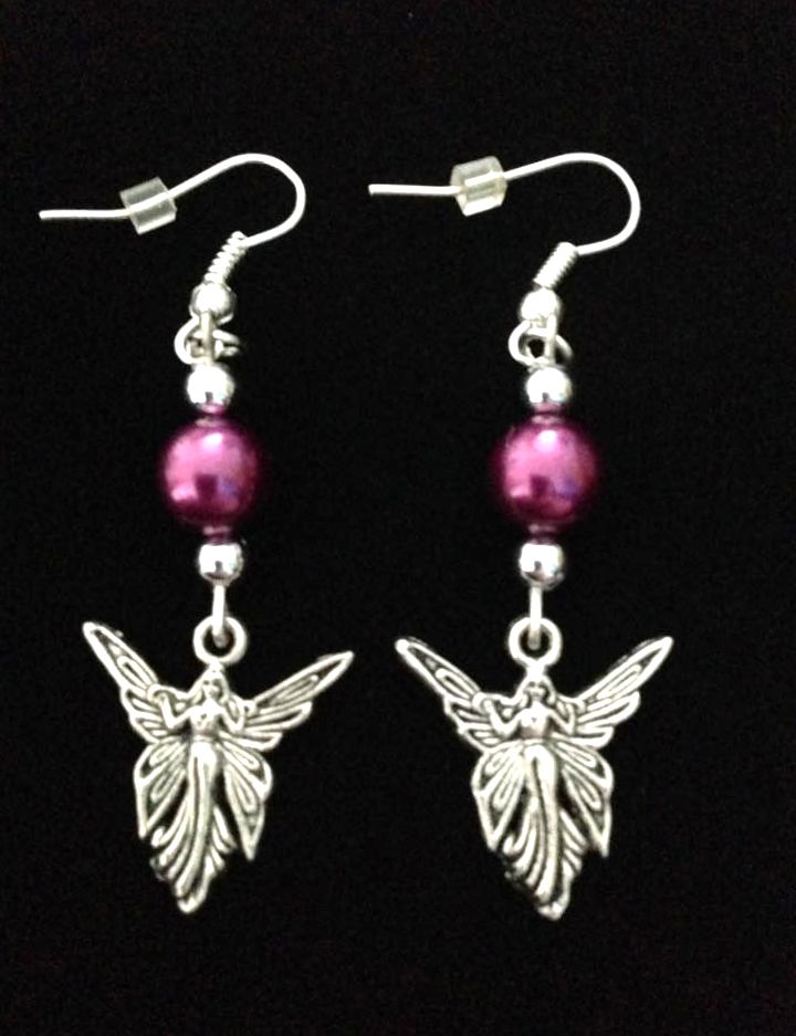 *No.270 Purple Bead and Fairy Charm Earrings