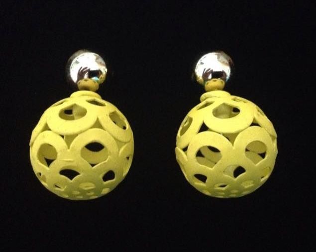 *No.501 Yellow Filigree Double Sided Bead Stud Earrings