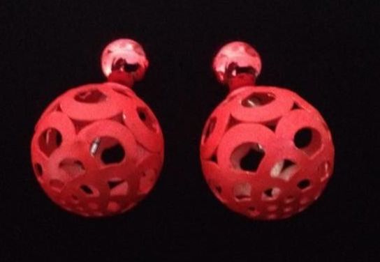 *No.504 Red Filigree Double Sided Bead Stud Earrings