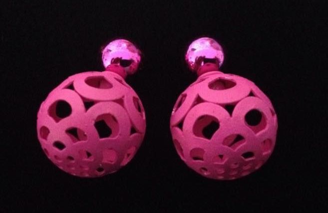 *No.507 Dark Pink Filigree Double Sided Bead Stud Earrings