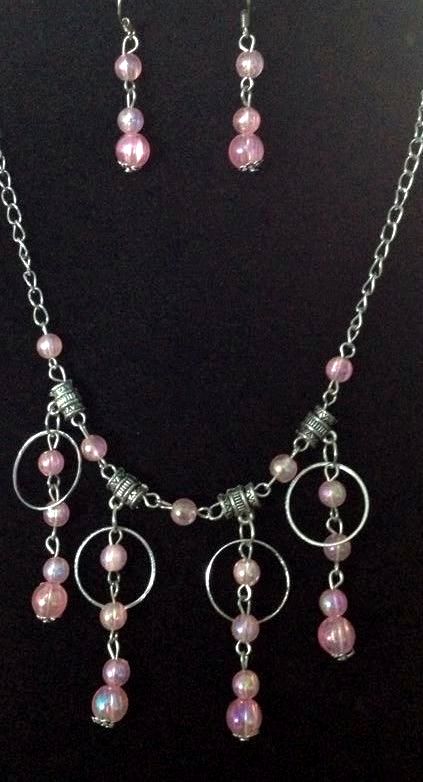 No.11 Silver and Pink Bead Jewellery Set