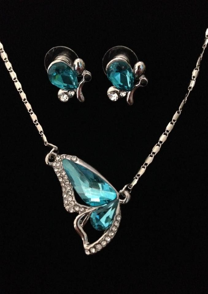 No.18 Blue and Silver Crystal Butterfly Jewellery Set