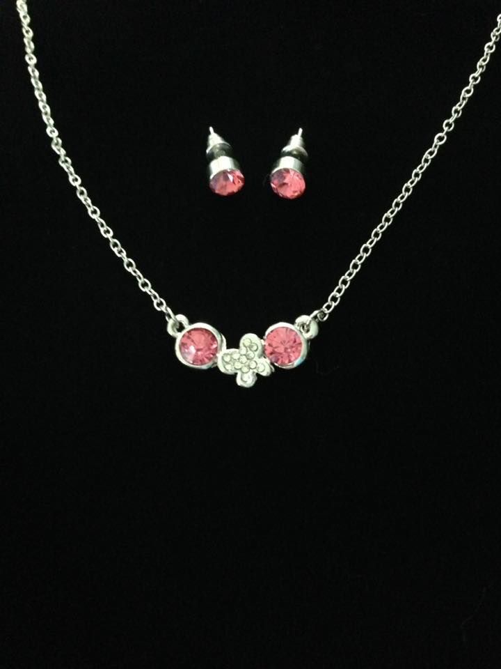 No.29 Pink and Silver Crystal and ButterflyJewellery Set