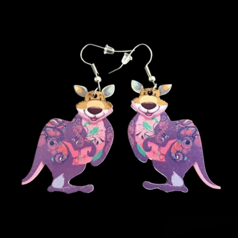 *No.353 Multicoloured Purple Kangaroo Earrings