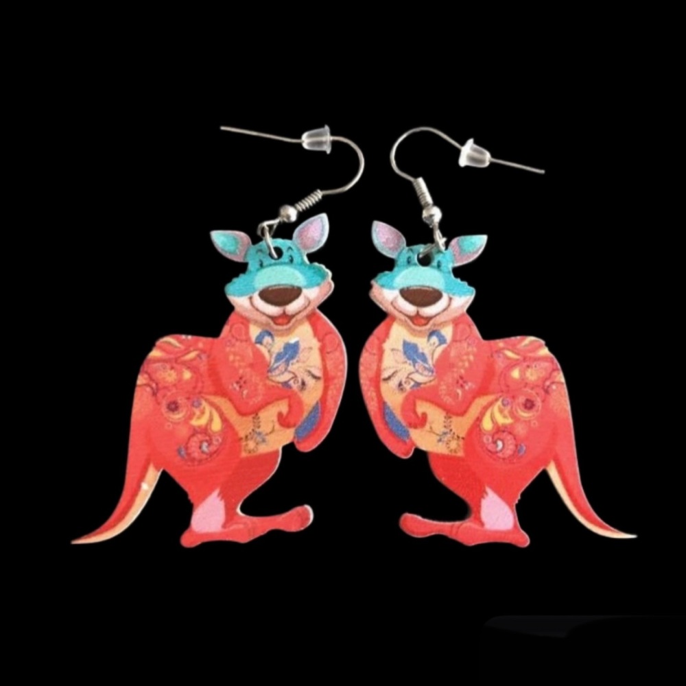 *No.354 Multicoloured Red Kangaroo Earrings