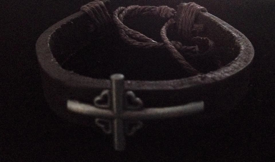 No.64 Brown Cross with Hearts Wristband