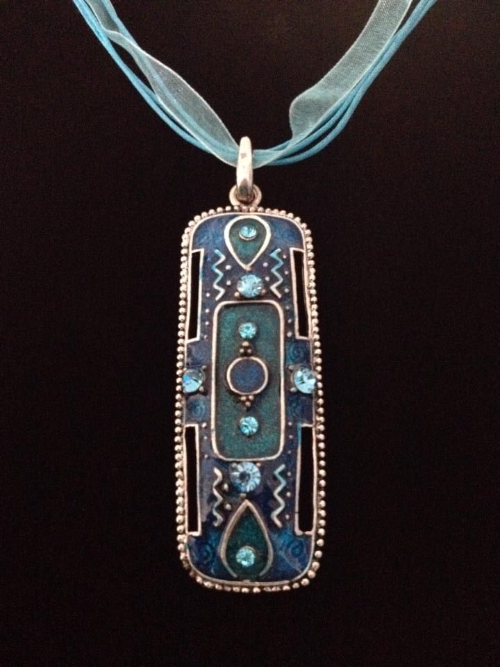 No.8 Shades of Blue Oblong  Pendent Necklace