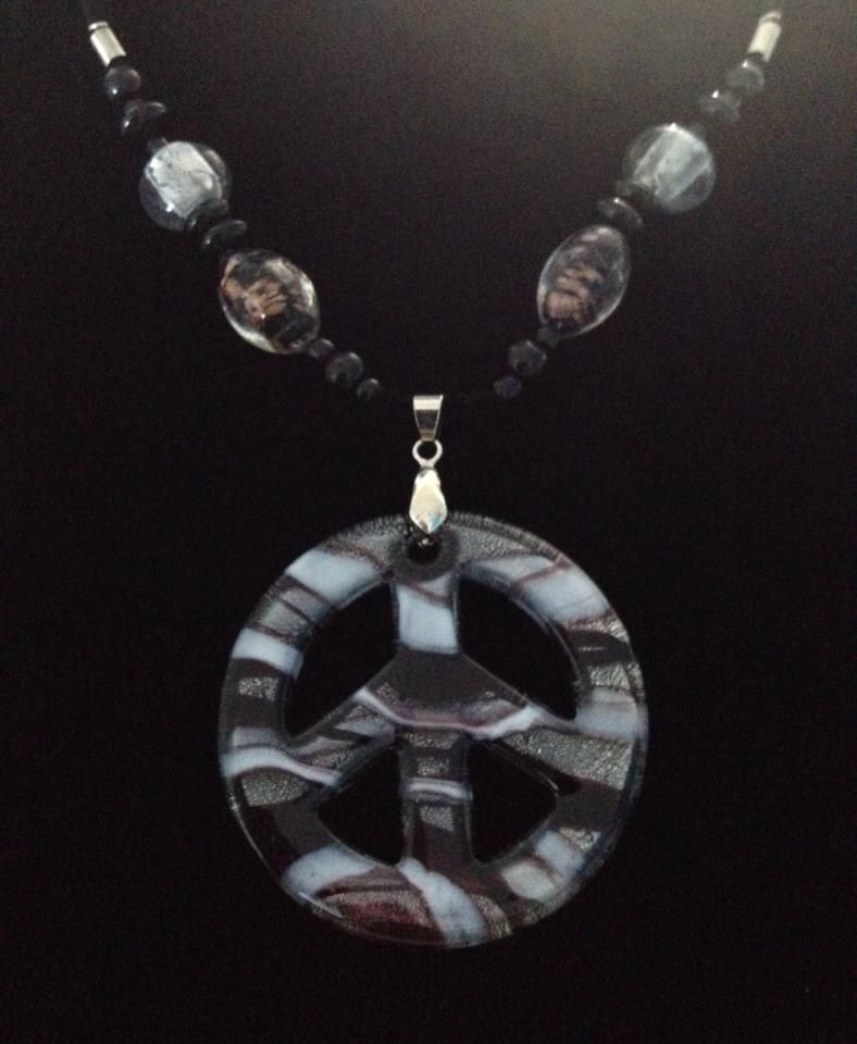 No.17 Black, White and Bronze Peace Symbol Necklace