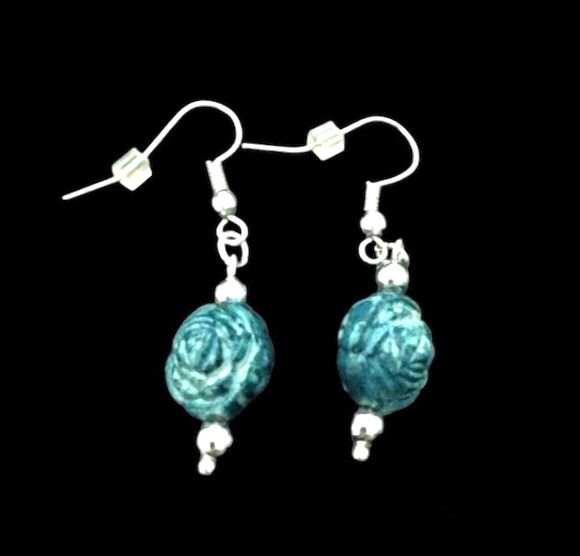 *No.243 Bluey Green Rose Earrings