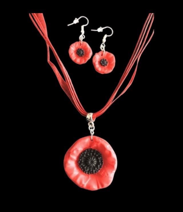No.58 Red and Black Poppy Jewellery Set
