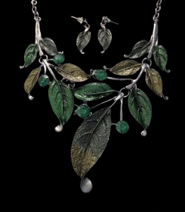 No.9 Shades of Green Leaf Jewellery Set