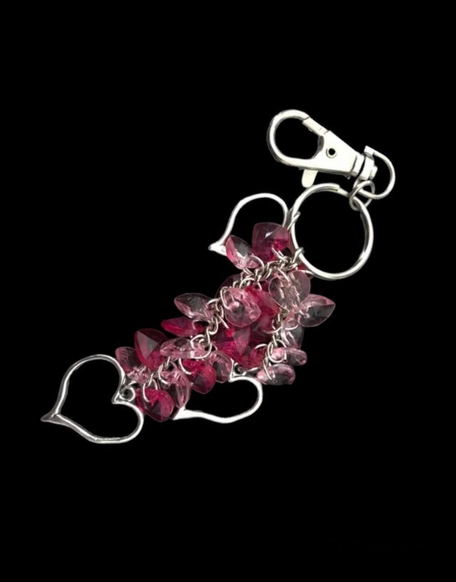 No.28 Silver and Pink Hearts Keyring