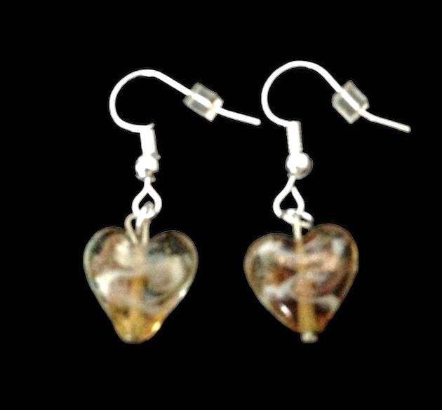 *No.246 Small Brown Glass Heart Earrings