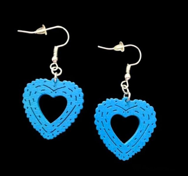 *No.267 Blue Wooden Heart Earrings