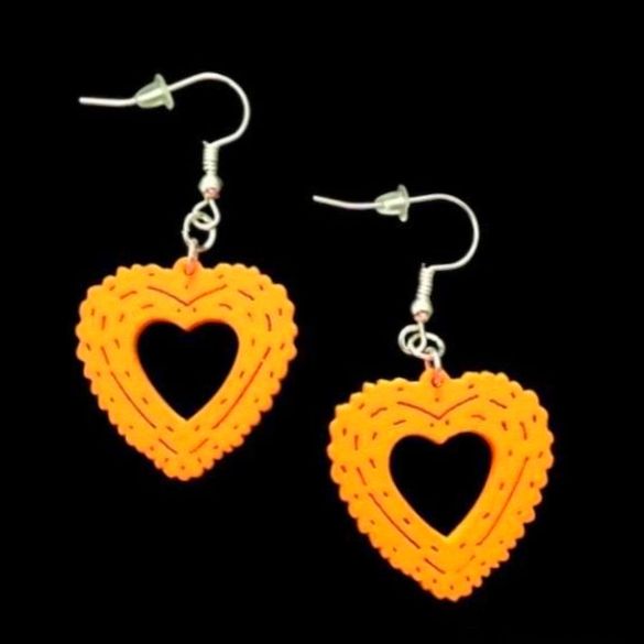 *No.269 Orange Wooden Heart Earrings