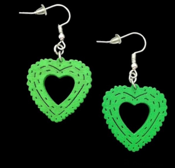 No.271 Green Wooden Heart Earrings