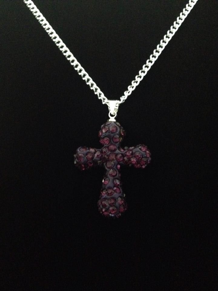 No.172 Dark Purple Rhinestone Cross Necklace
