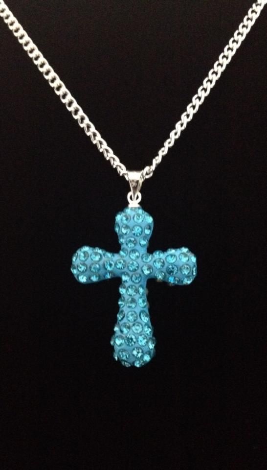 No.173 Turquiose Rhinestone Cross Necklace