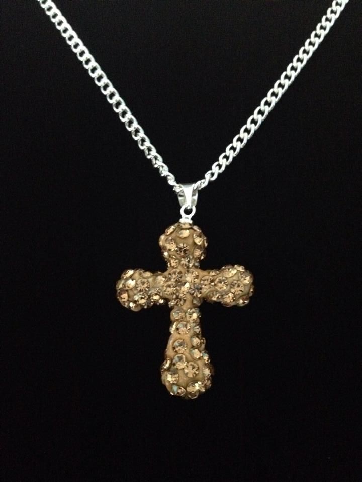 No.174 Beige Rhinestone Cross Necklace