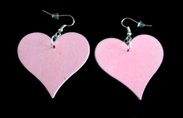 *No.702 Large Pink Wooden Heart Earrings