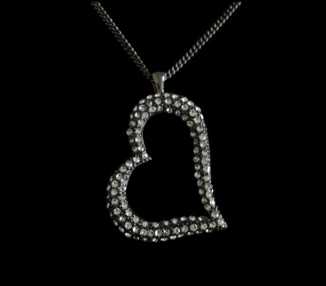 No.703 Black and Rhinestone Heart Necklace
