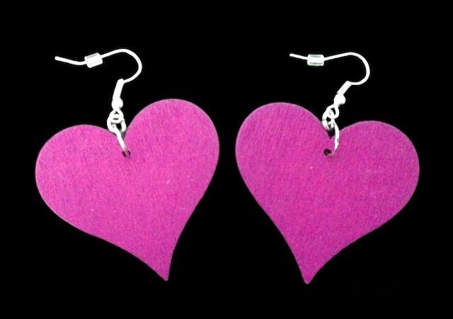 *No.703 Large Purple Wooden Heart Earrings