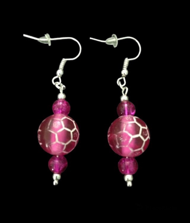 *No.10  Dark Pink Football and Bead Earrings