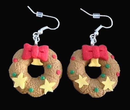 *No.1104 Gingerbread Wreath Earrings