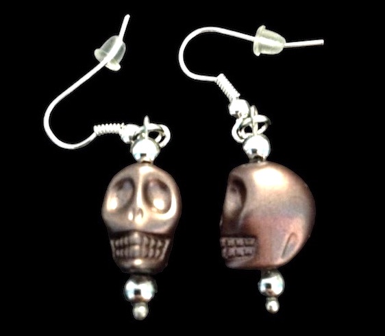 *No.801 Metallic Brown Skull Earrings