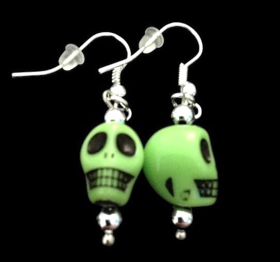 *No.809 Lime Skull Earrings
