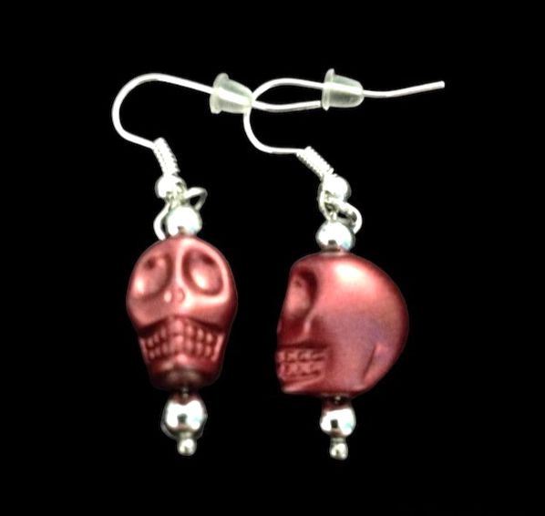 *No.810 Metallic Red Skull Earrings