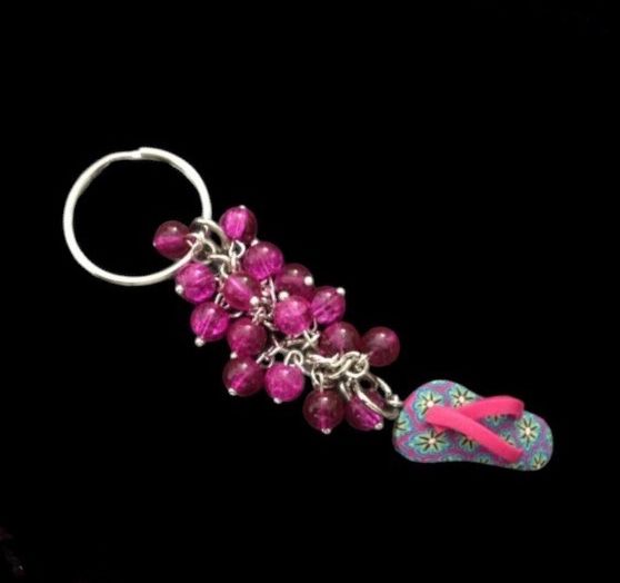 No.62 Dark Pink Flip Flop and Bead Keyring