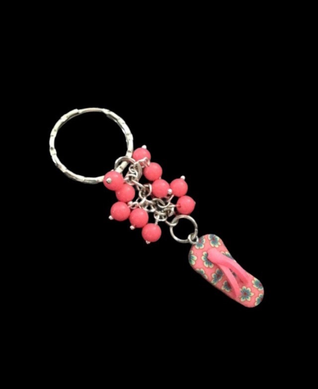 No.64 Pink Flip Flop and Bead Keyring