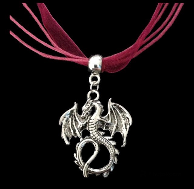 No.74 Dark Pink and Silver Dragon Necklace