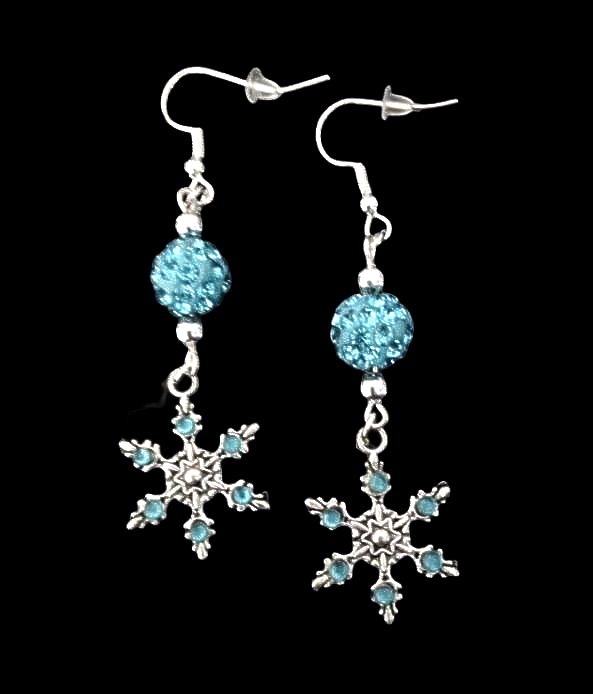 *No.1102 Snowflake and Turquiose Disco Ball Earrings