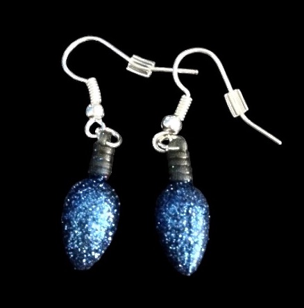 *No.1111 Glittery Blue Christmas Light Earrings