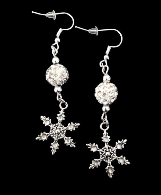 *No.1113 Snowflake and White Disco Ball Earrings