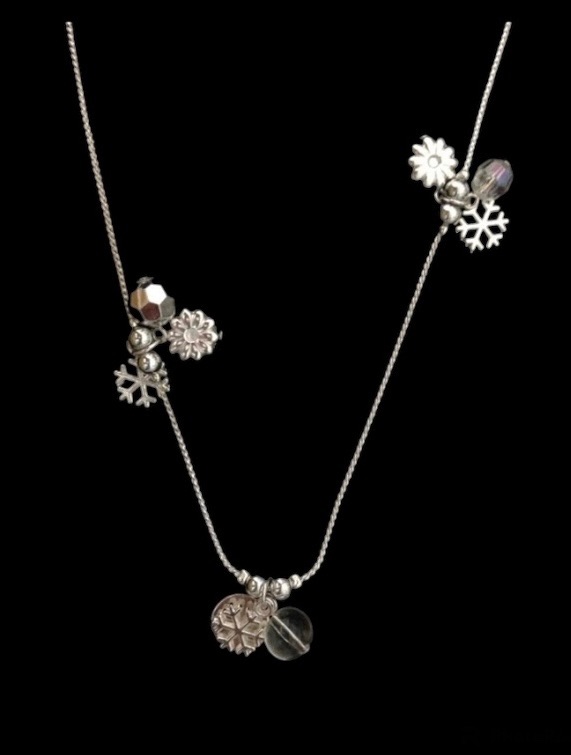 No.1129 Longline Silver Bead and Snowflake Necklace