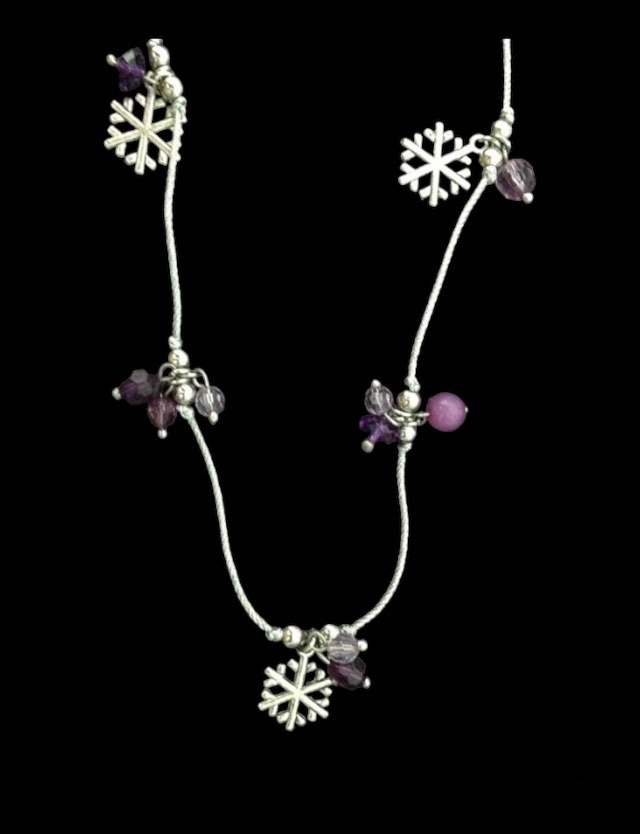 No.1130 Longline Purple and Silver Bead and Snowflake Necklace
