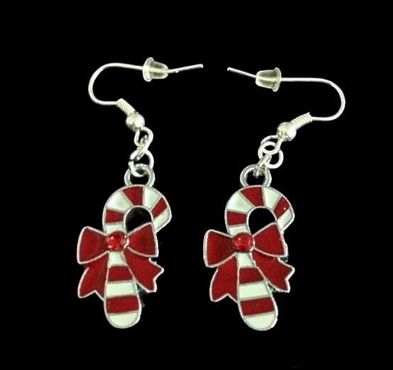 *No.1138 Candy Cane and Bow Earrings