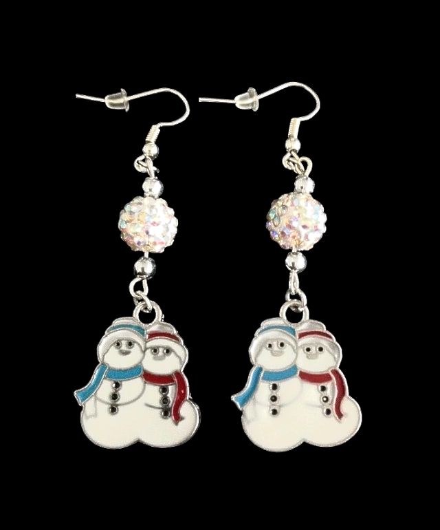 *No.1143 Snowmen and White Disco Ball Earrings