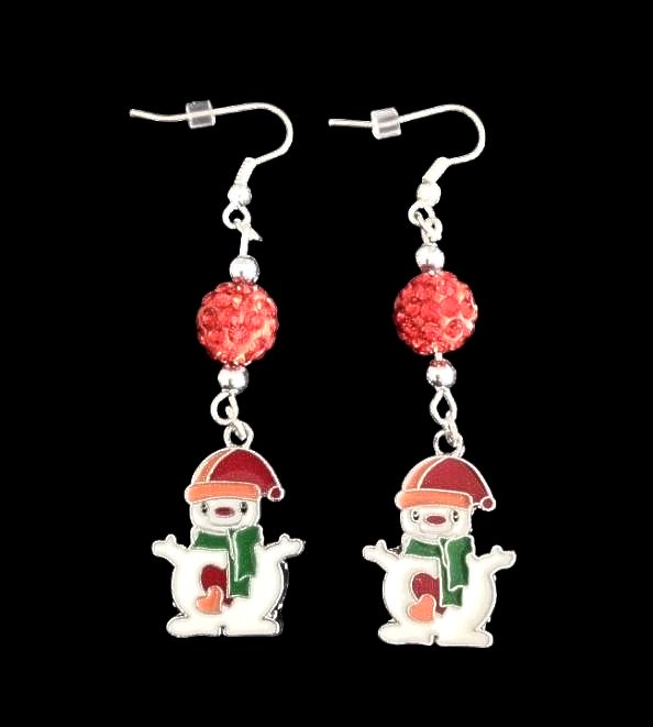 *No.1146 Snowman and Orange Disco Ball Earrings