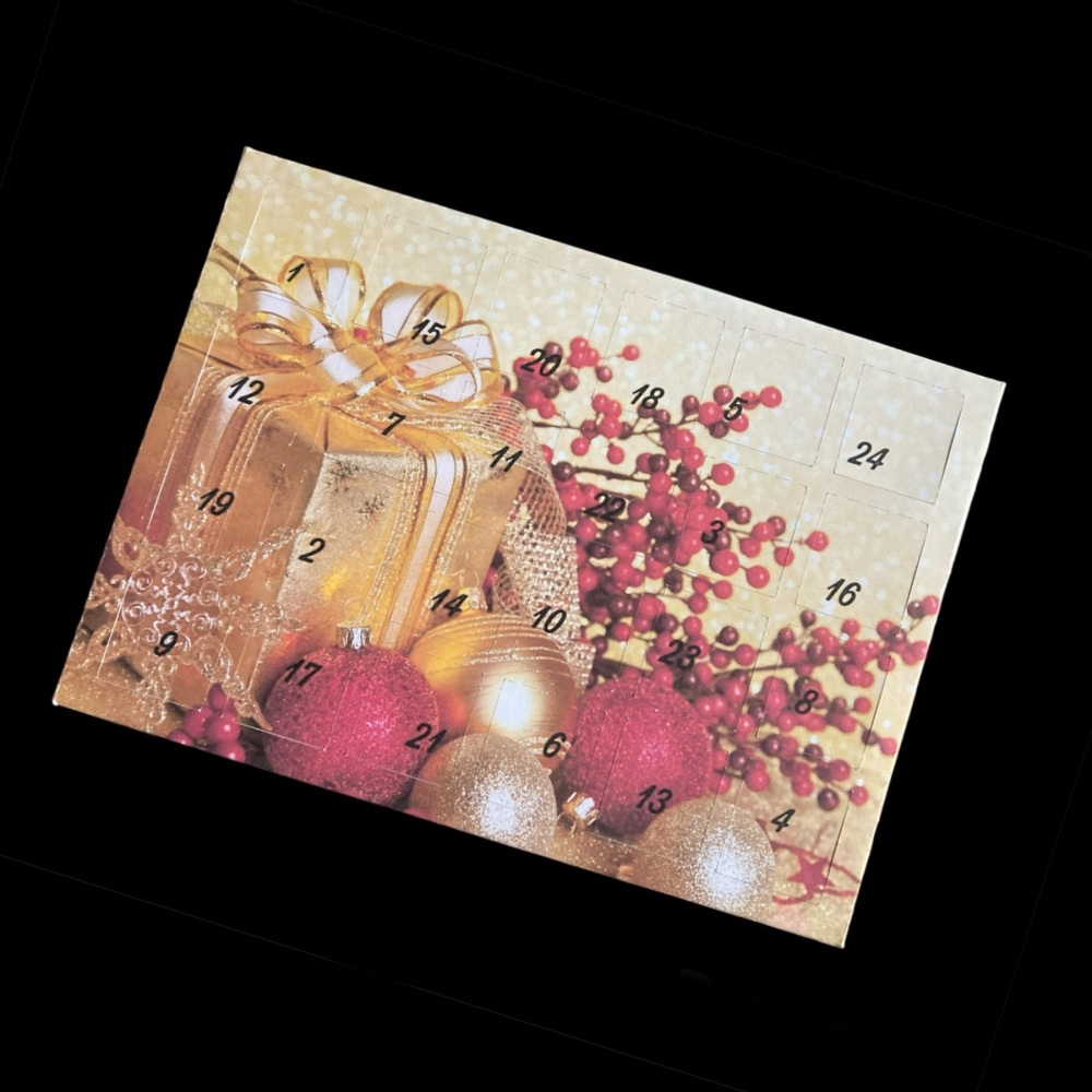 24 Day Baubles and Present Landscape Advent Calendar in Red and Gold